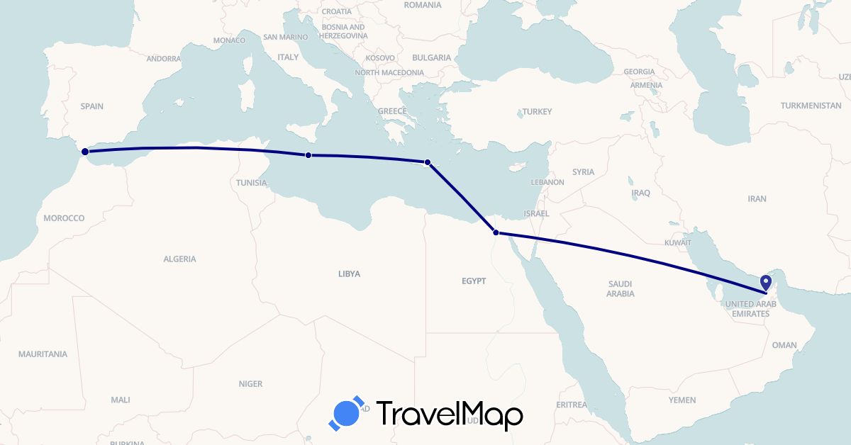 TravelMap itinerary: driving in United Arab Emirates, Egypt, Spain, Greece, Malta (Africa, Asia, Europe)